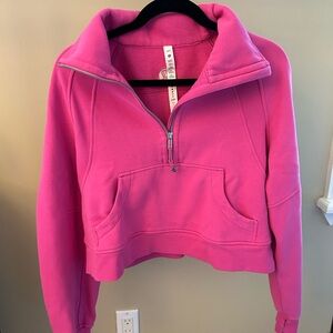 EUC Lululemon Scuba Cropped Half Zip sweatshirt in hot pink, size XS/S